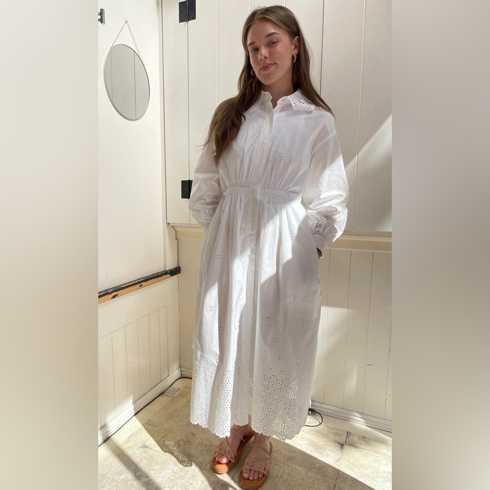 ULLA JOHNSON Adette tie-detailed broderie anglaise eyelet cotton midi dress - Picture 2 of 13